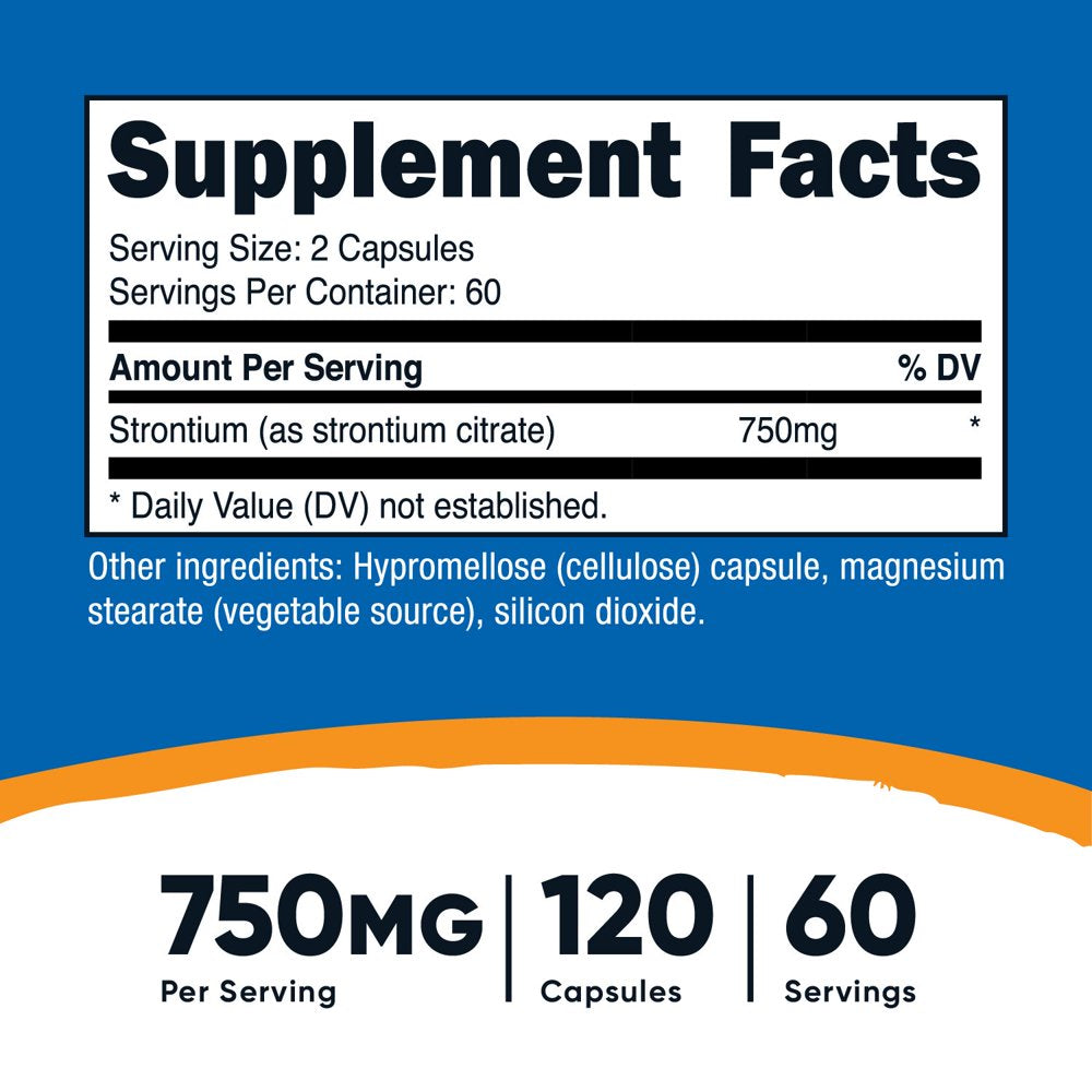 Nutricost Strontium Capsules 750Mg, 120 Capsules, Supplement