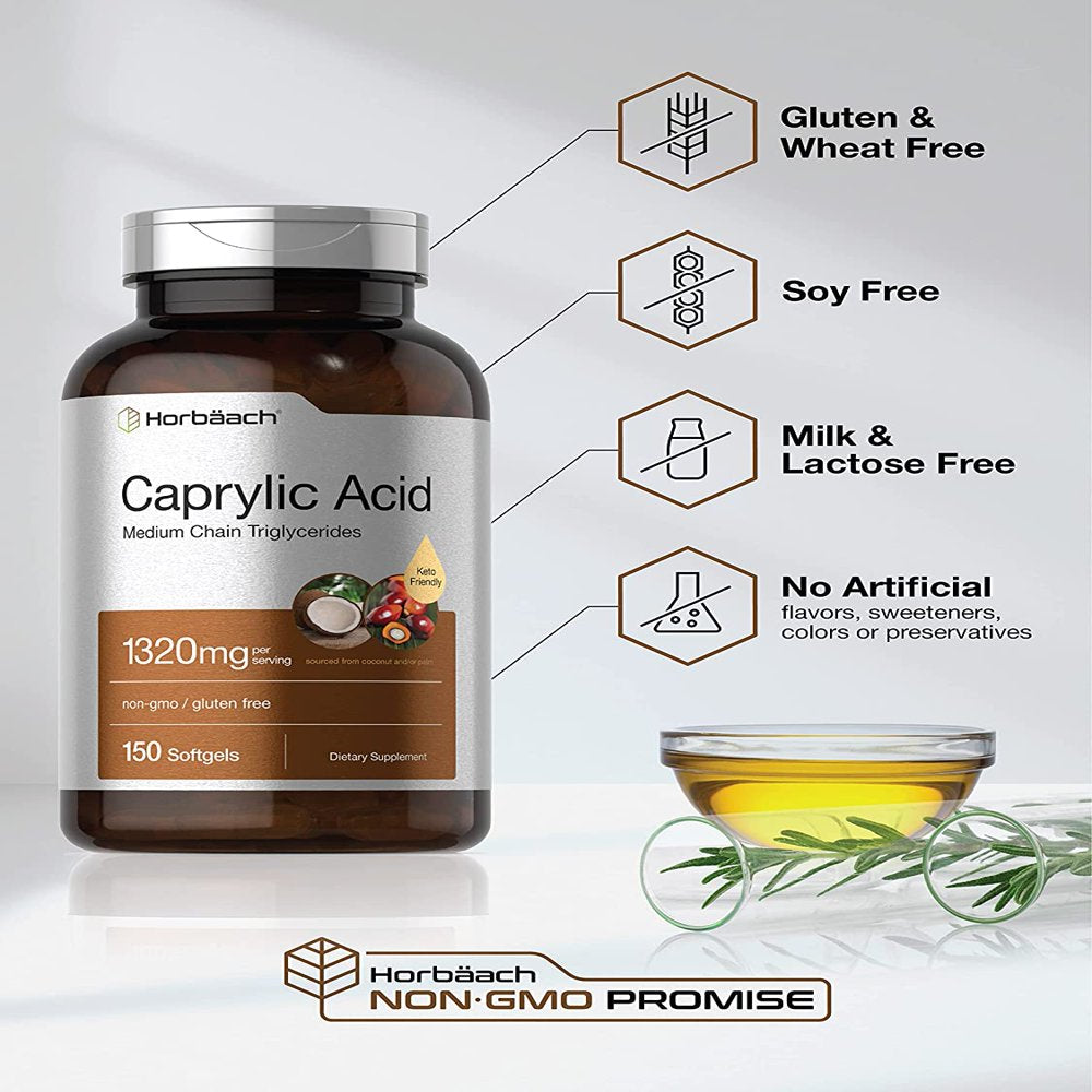 Caprylic Acid 1320 Mg | 150 Softgel Capsules | from MCT Oil | by Horbaach
