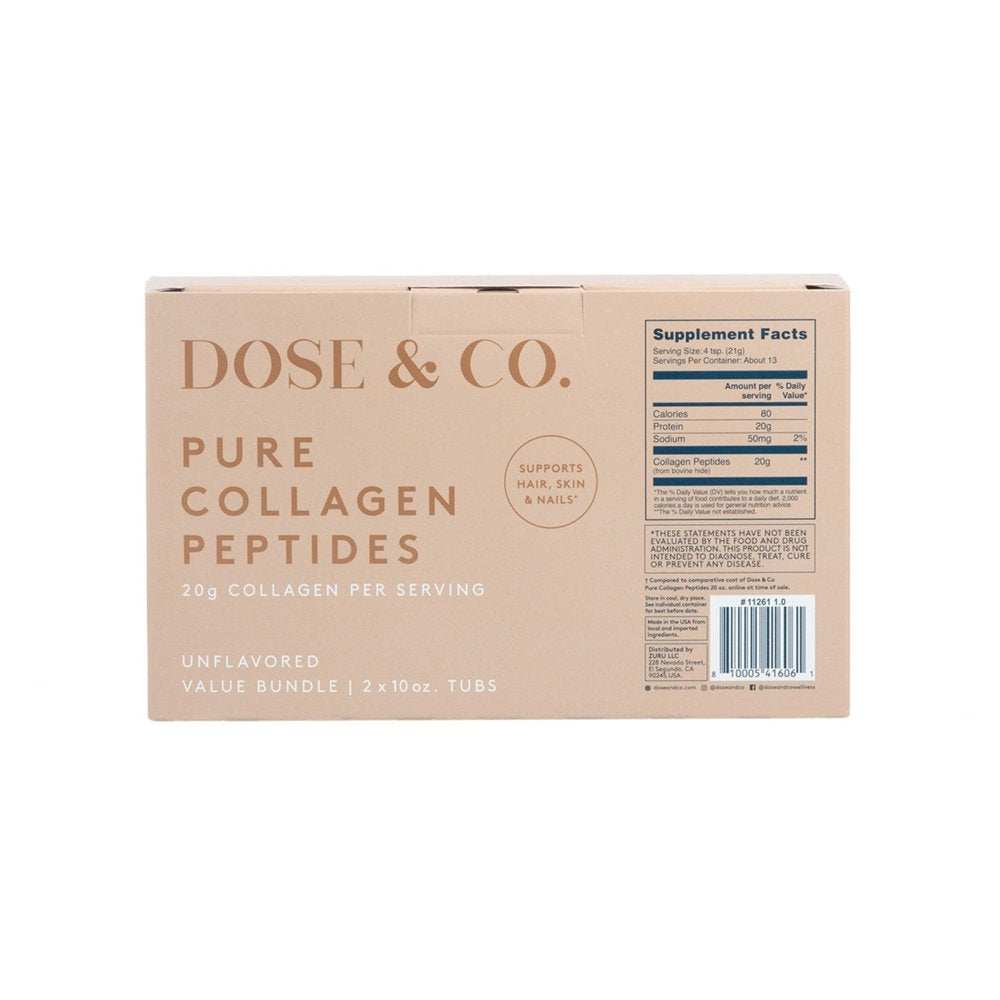 Dose & Co Pure Collagen Peptides Powder, Unflavored, 10 Ounce (Pack of 2)