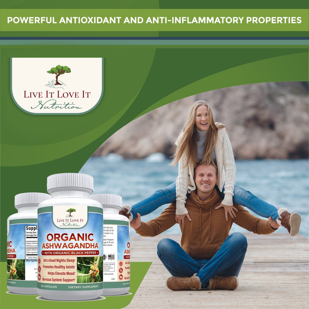 Live It Love It Organic Ashwagandha Capsules 1300Mg, Dietary Supplement Vegetarian Capsule (60 Caps)