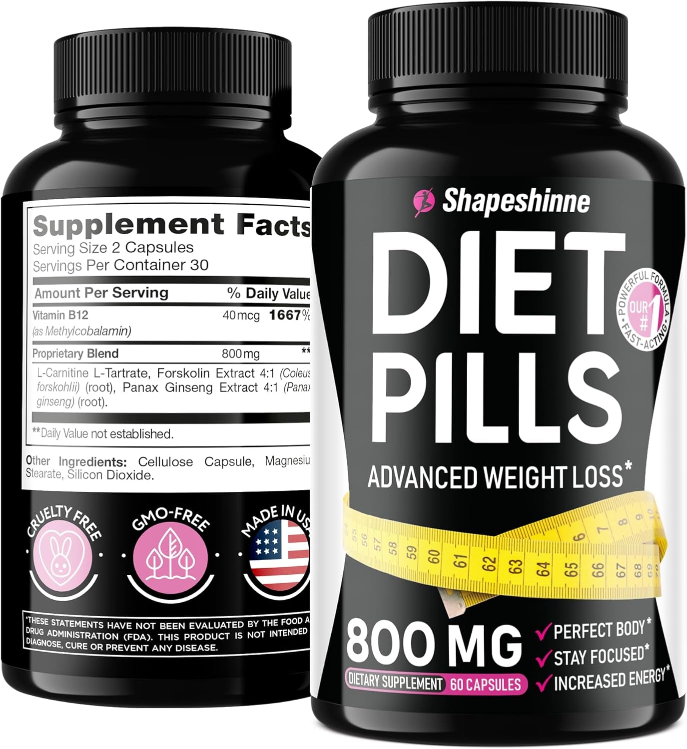 Weight Control Aid - Diet That Work Fast for Women & Men - Made in the USA - Safe Dietary Vitamins with L-Carnitine Pills, 60 Count