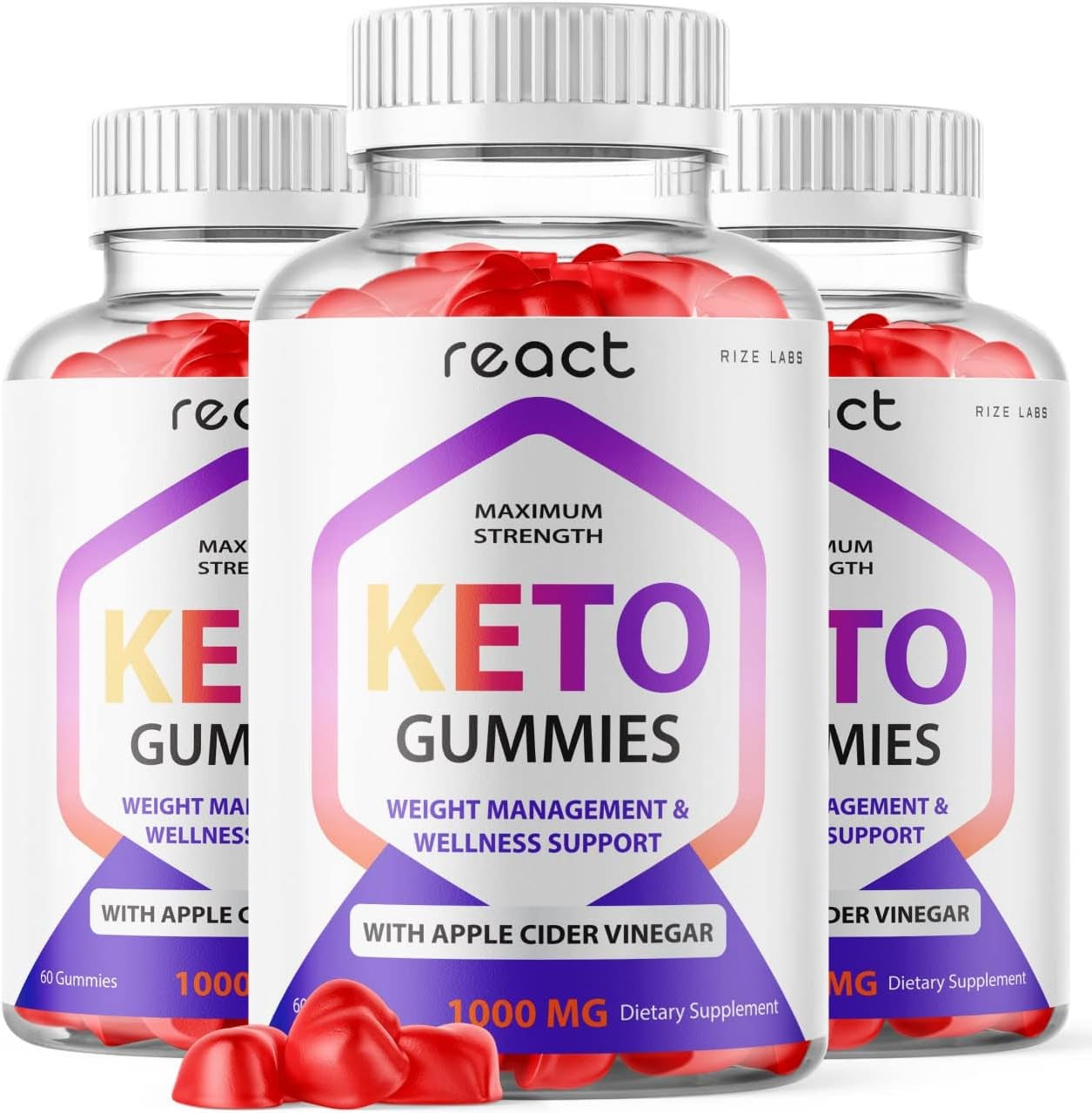 Rize Labs (3 Pack) React Keto Gummies React Keto Apple Cider Vinegar Gummy (180 Gummies)