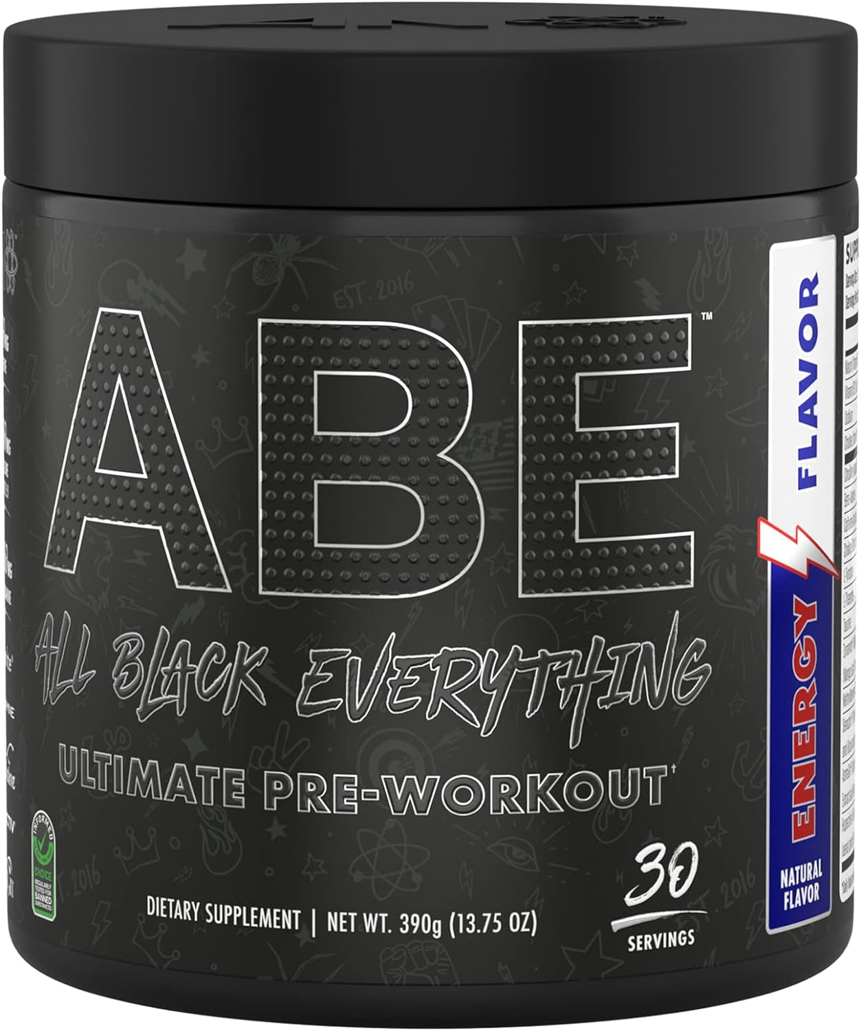 ABE Pre Workout Powder - All Black Everything Pre Workout Energy Drink with Citrulline Malate & Beta Alanine | for Pump, Energy, Performance (30 Servings) (Energy Flavor)