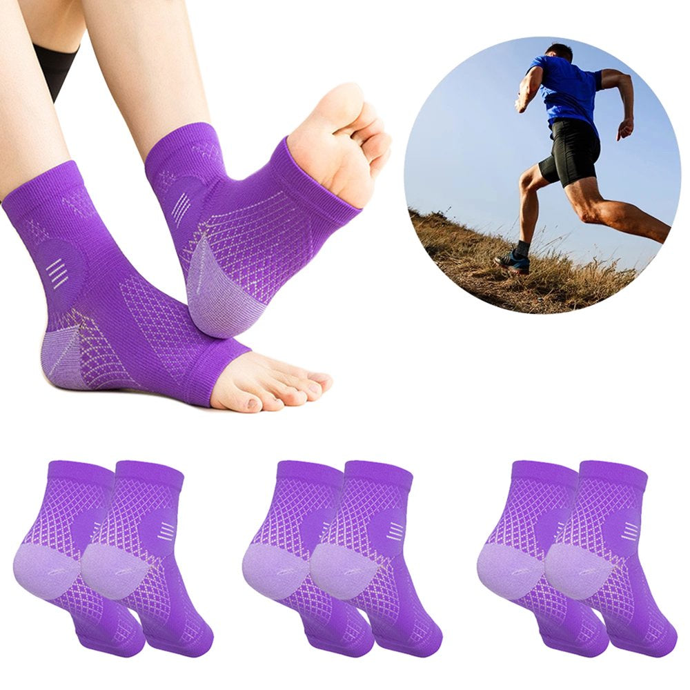 3 Pairs Sports Ankle Brace Socks Compression Support Sleeves Foot Brace for Plantar Fasciitis Neuropathy for Ankle Swelling (S,Violet)