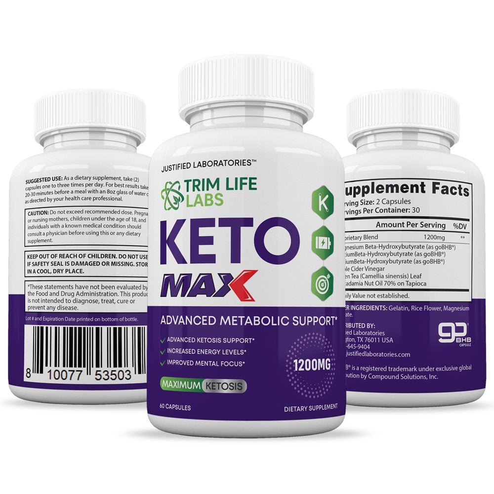 (3 Pack) Trim Life Labs Keto Max 1200MG Pills Includes Apple Cider Vinegar Gobhb 180 Capsules