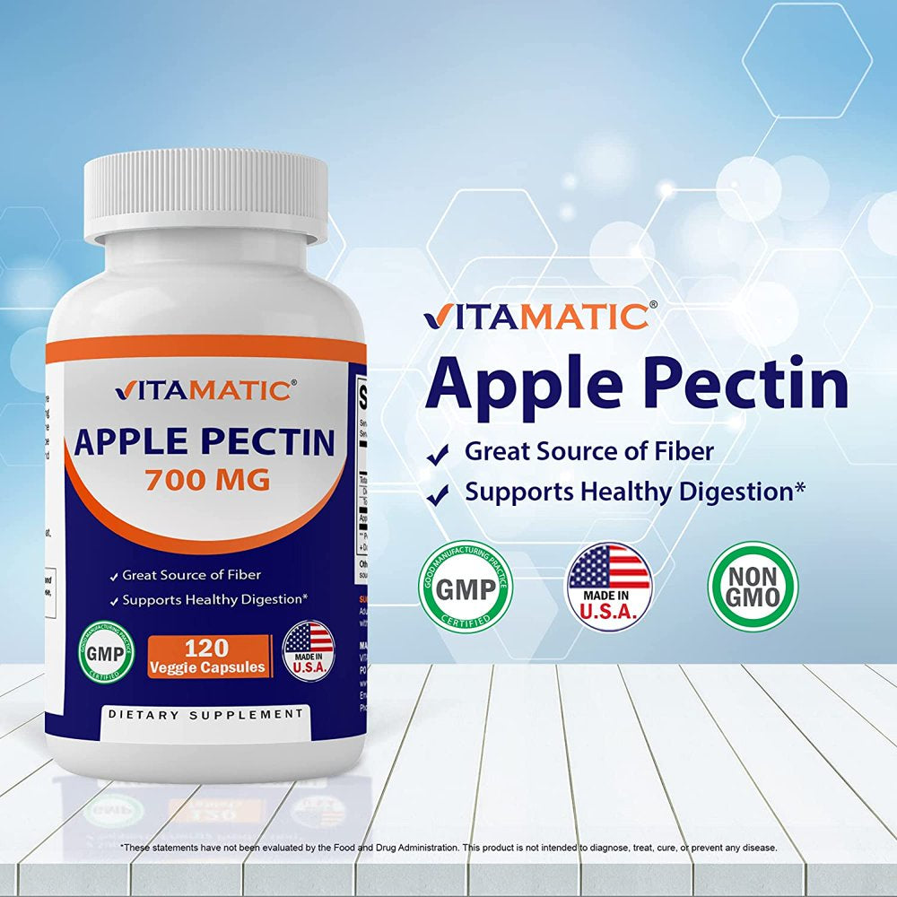 2 Pack Vitamatic Apple Pectin 700 Mg 120 Vegetarian Capsules - Dietary Fiber - Promotes Healthy Intestinal Health*