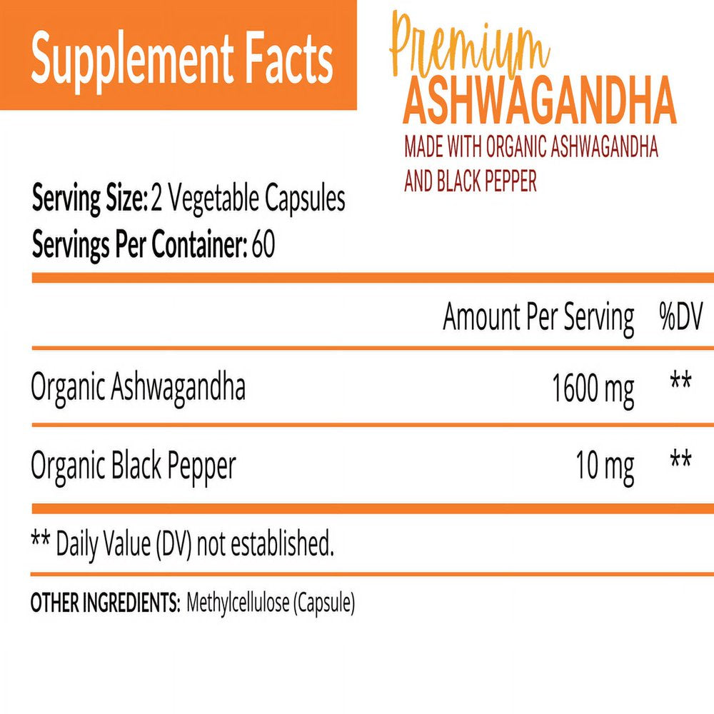 Nutriflair Organic Ashwagandha Root Powder 1950Mg, 180 Capsules - with Organic Black Pepper - Pure USDA Certified Ashwagandha Capsules - Mood Support, Stress and Anxiety Relief - Non-Gmo