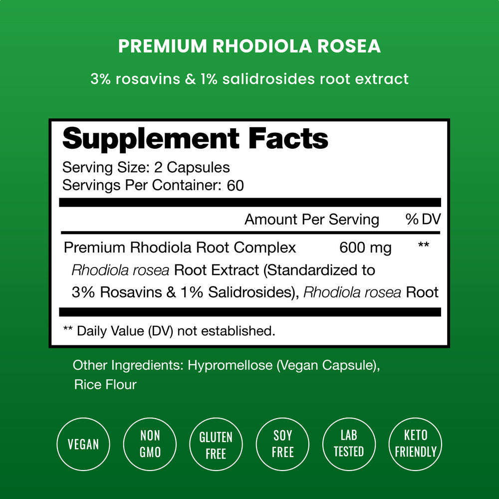 Nutrachamps Rhodiola Rosea Capsules [120] Rosavin plus Salidrosides | Rhodiola Rosea Extract Supplement | 300Mg Vegan Pills | Rhodiola for Energy, Stress Relief, Mood Support and Focus