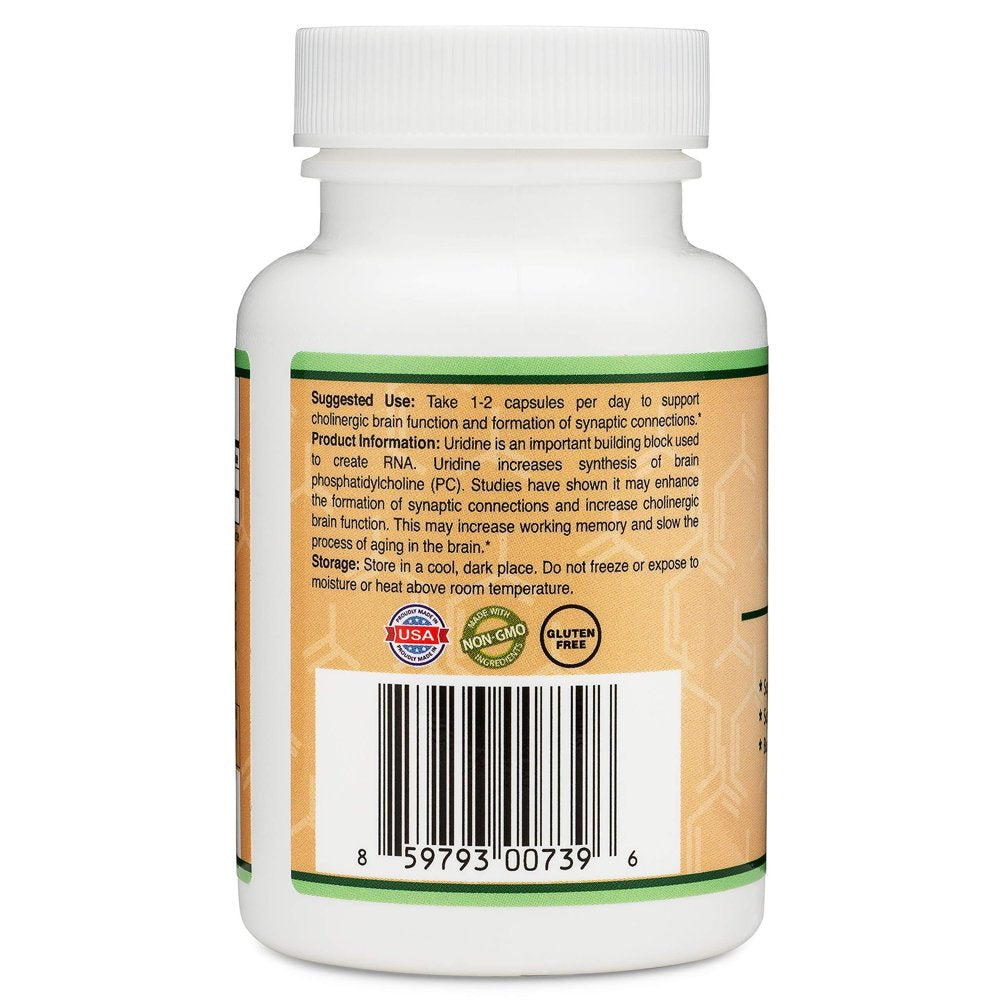 Uridine Monophosphate - Third Party Tested (Choline Enhancer, Beginner Nootropic) 300Mg, Manufactured in USA (60 Capsules) Synergy with Alpha GPC Choline for Brain Health and Memory by Double Wood 60 Count (Pack of 1)