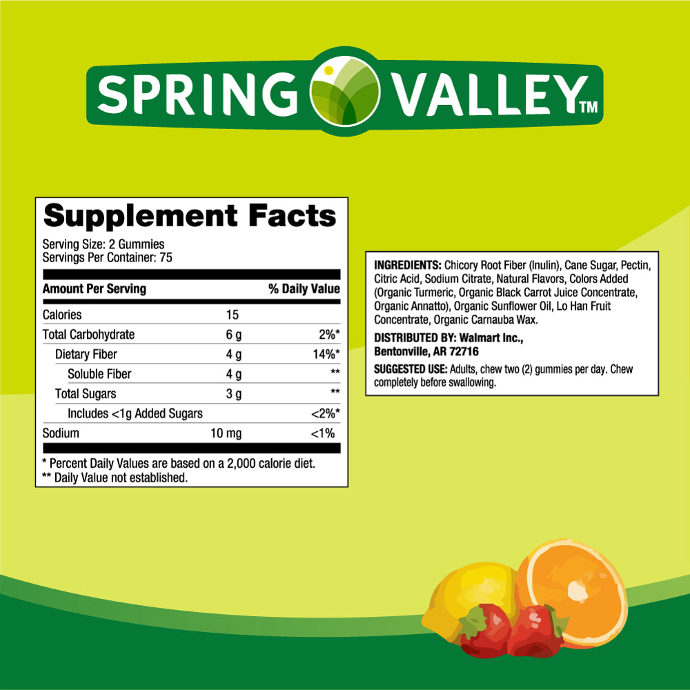 Spring Valley Digestive Health Fiber Supplement Gummies, Orange Lemon Strawberry, 150 Count