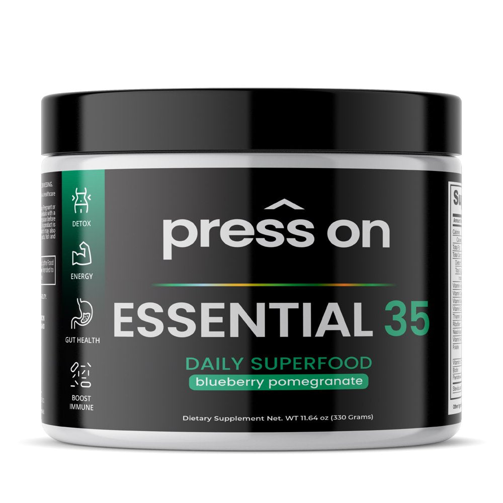 Daily Essential 35 Superfood by Press on Super Greens Powder Detox, Energy, Immune, Antioxidants, Digestive Enzymes & Probiotics, Original, 30 Servings