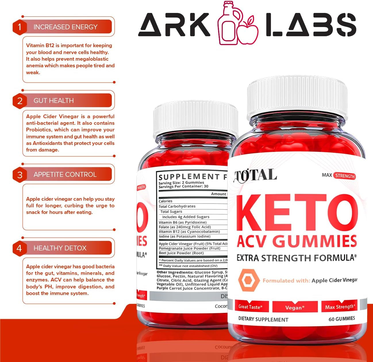 Total Keto ACV Gummies - Total Keto Gummies with ACV, Total Keto Ketosis Gummies with Apple Cider Vinegar - Vegan, Non GMO - Advanced Formula Ketogenic (1 Pack)