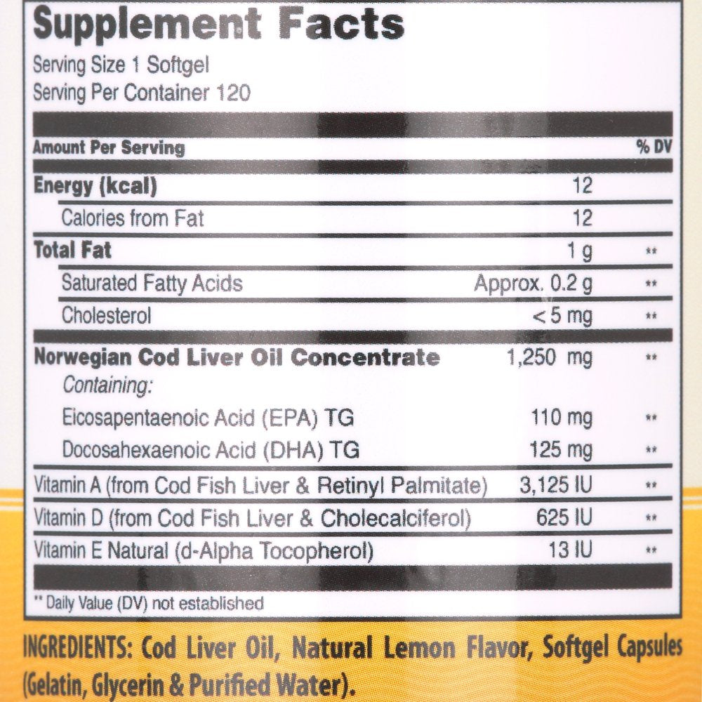 Amazing Omega Norwegian Cod Liver Oil 1250Mg 120 Softgels