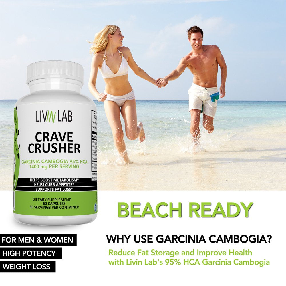 Livin Lab Crave Crusher | Garcinia Cambogia 95% HCA | Appetite Suppressant | Lose Weight Fast | Boost Metabolism