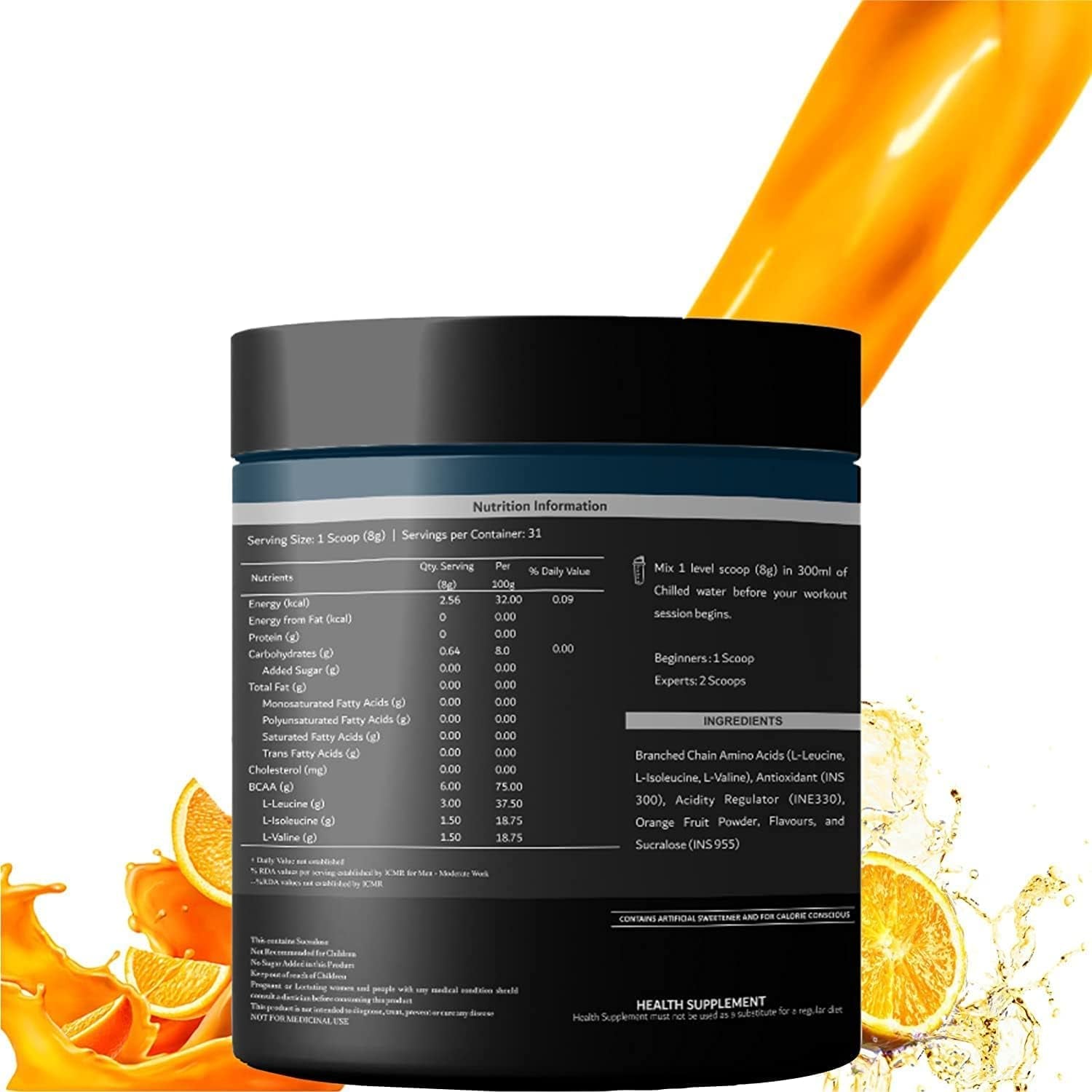 SPEC Samfit Pro 100% BCAA Pre-Workout Supplement 250G - Orange Crush.