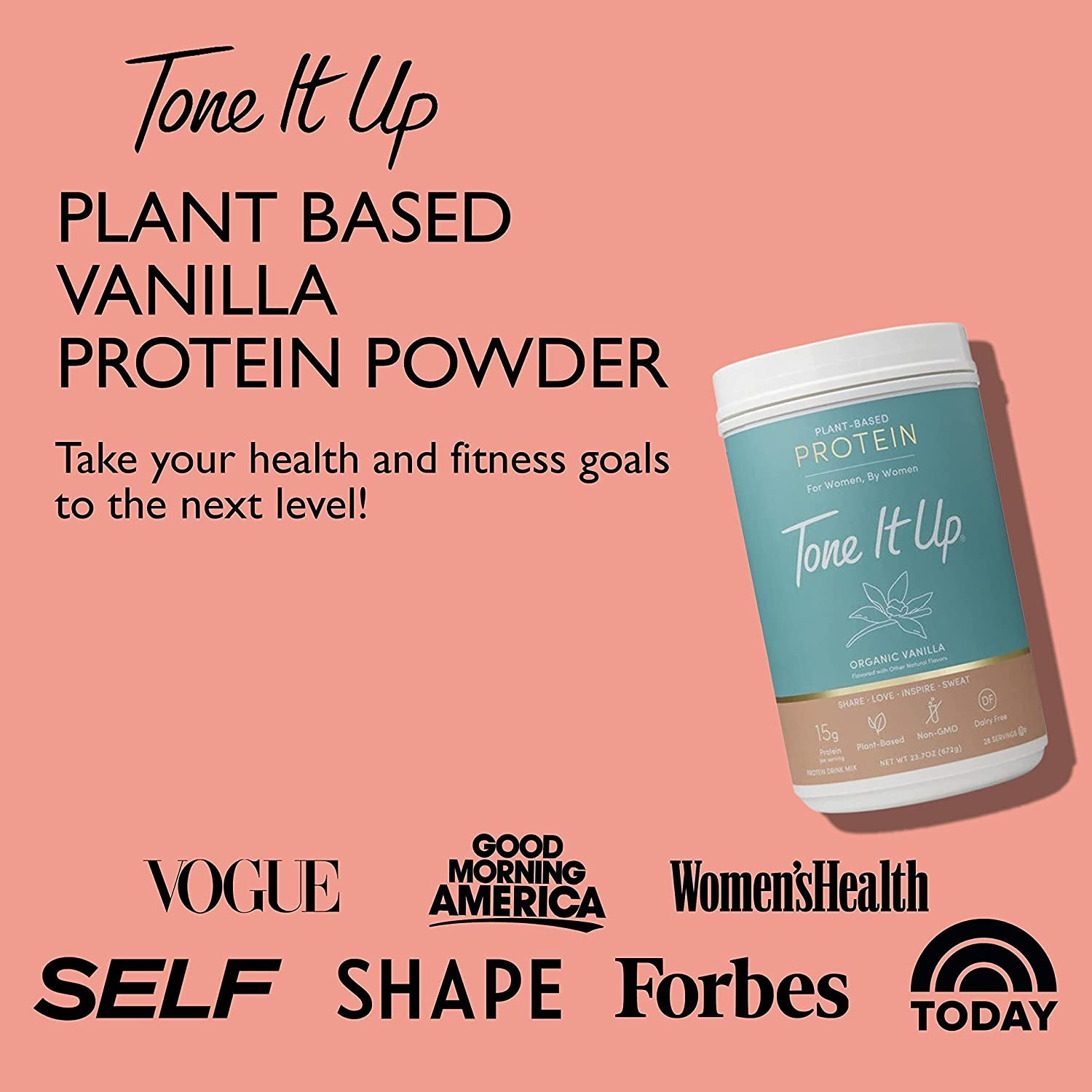 Tone It up Plant Based Organic Protein Powder I Dairy Free, Gluten Free, Kosher, Non-Gmo Pea & Pumpkin Seed Protein I for Women I 28 Servings, 15G of Protein – Vanilla