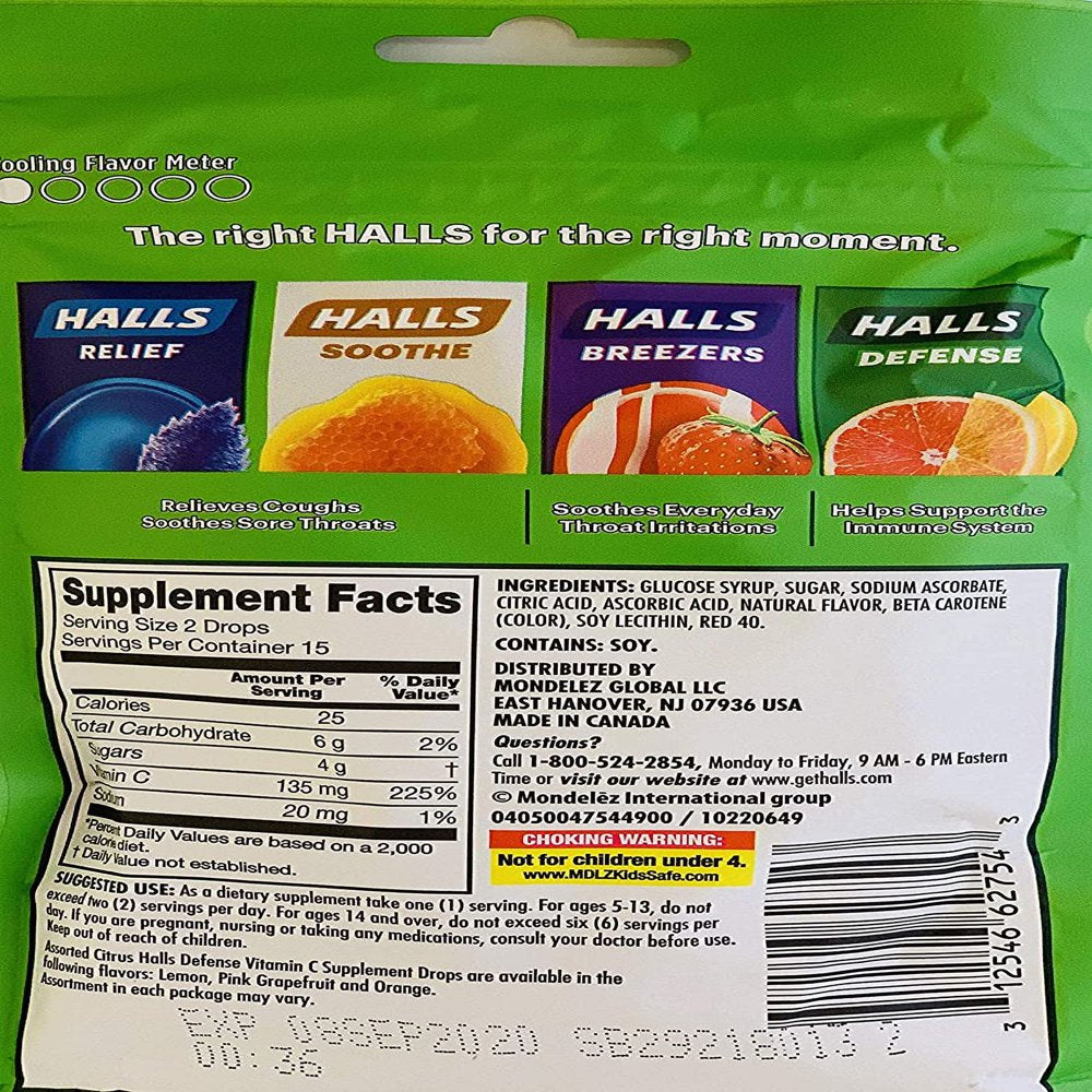 Halls Defense Vitamin C Assorted Citrus Cough Drops, 30-Count (2 Pack) (2 Pack)