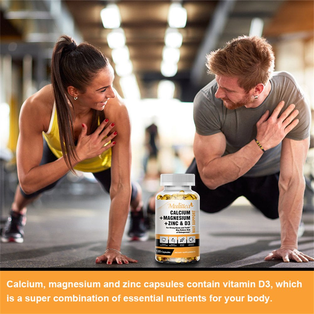 Mulittea Calcium Magnesium Zinc with Vitamin D3 Supplement, Strong Bones, Teeth & Heart, Easy to Swallow, 120 Capsules