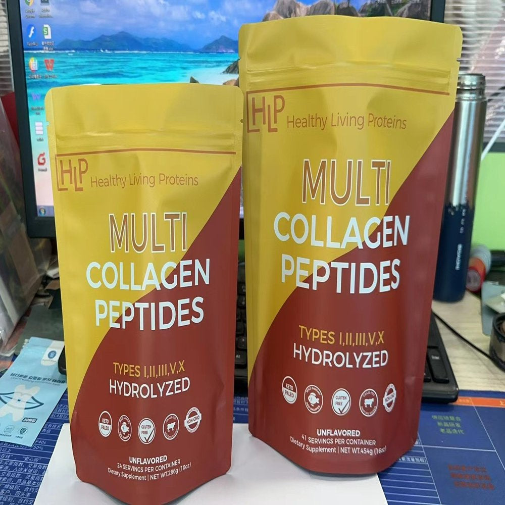 Healthy Living Proteins | Multi Hydrolyzed Collagen Peptides Type I, II, III, V, & X | Grass Fed Bovine, Wild Caught Marine, Free Range Chicken | Gluten Free (Unflavored, 16 Oz)