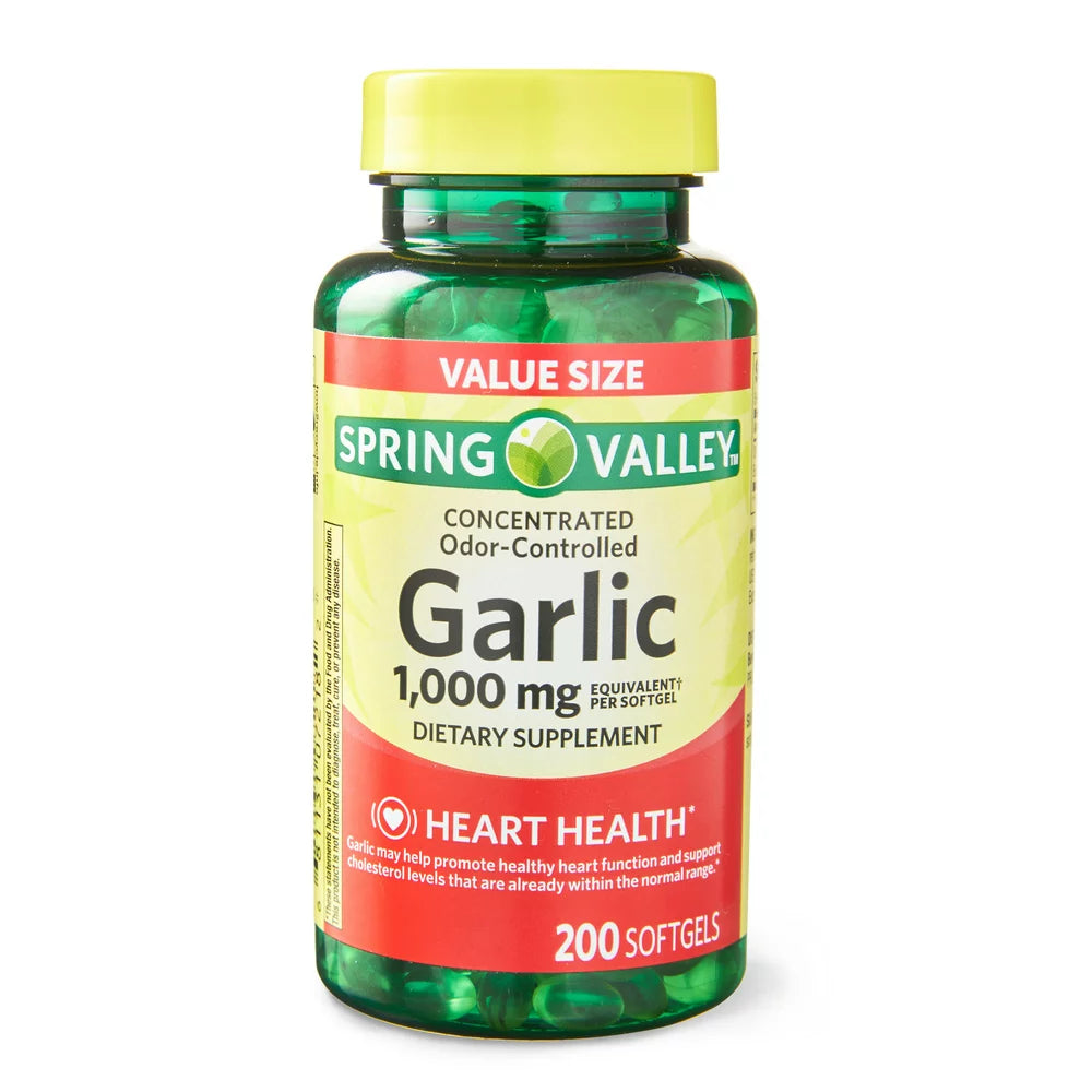 Spring Valley Odor-Controlled Garlic Softgels Dietary Supplement Value Size, 1,000 Mg, 200 Count