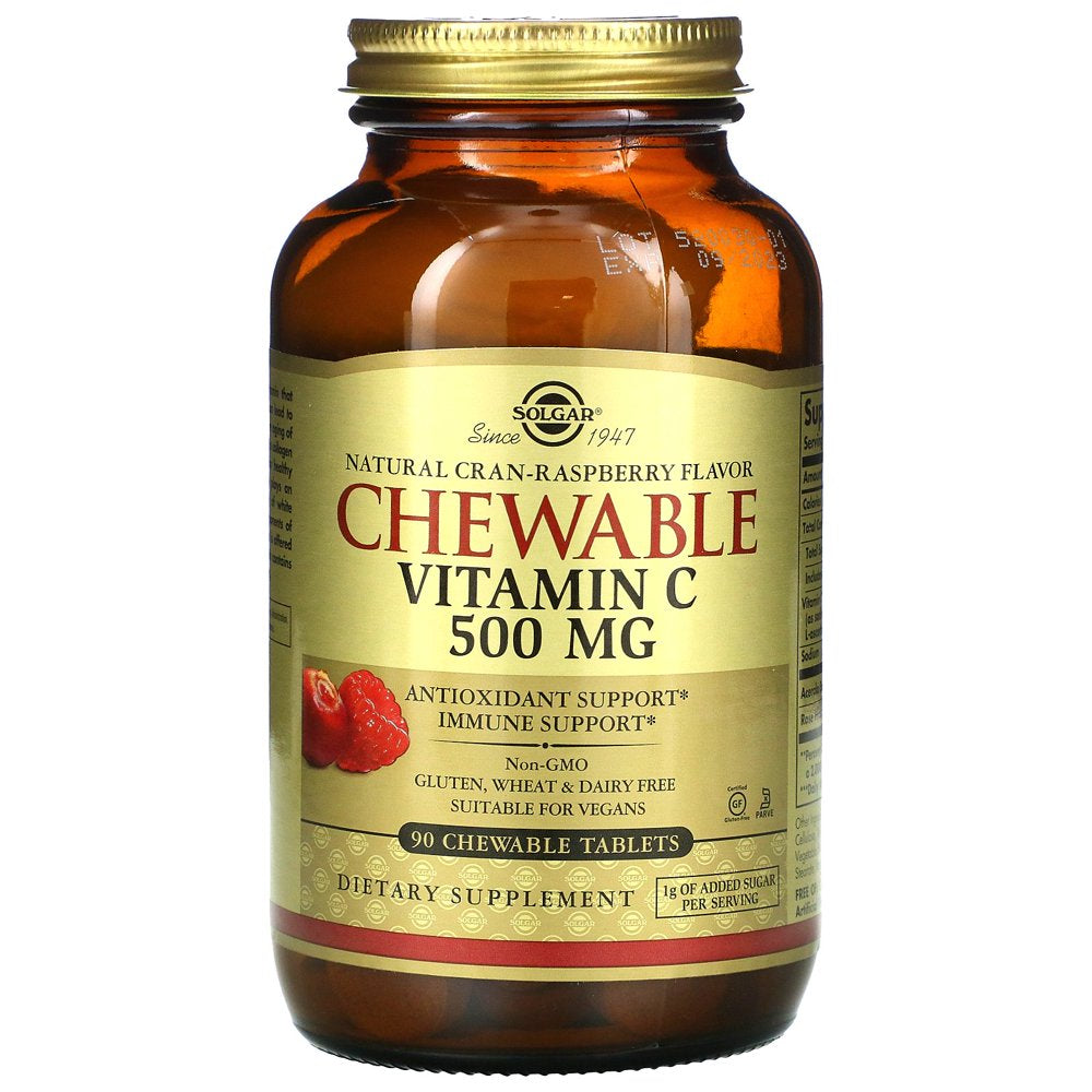 Solgar Chewable Vitamin C, Natural Cran-Raspberry, 500 Mg, 90 Chewable Tablets