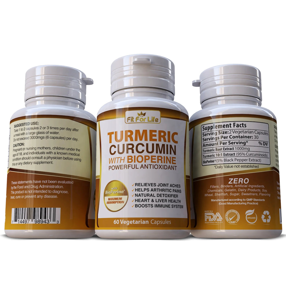 Turmeric Curcumin Supplement Pills - Natural Detoxifier, Supports Heart Liver Health