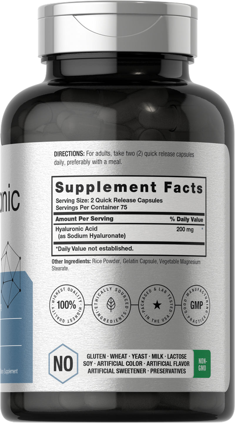 Horbaach Hyaluronic Acid 200 Mg 150 Capsules | Non-Gmo & Gluten Free Supplement