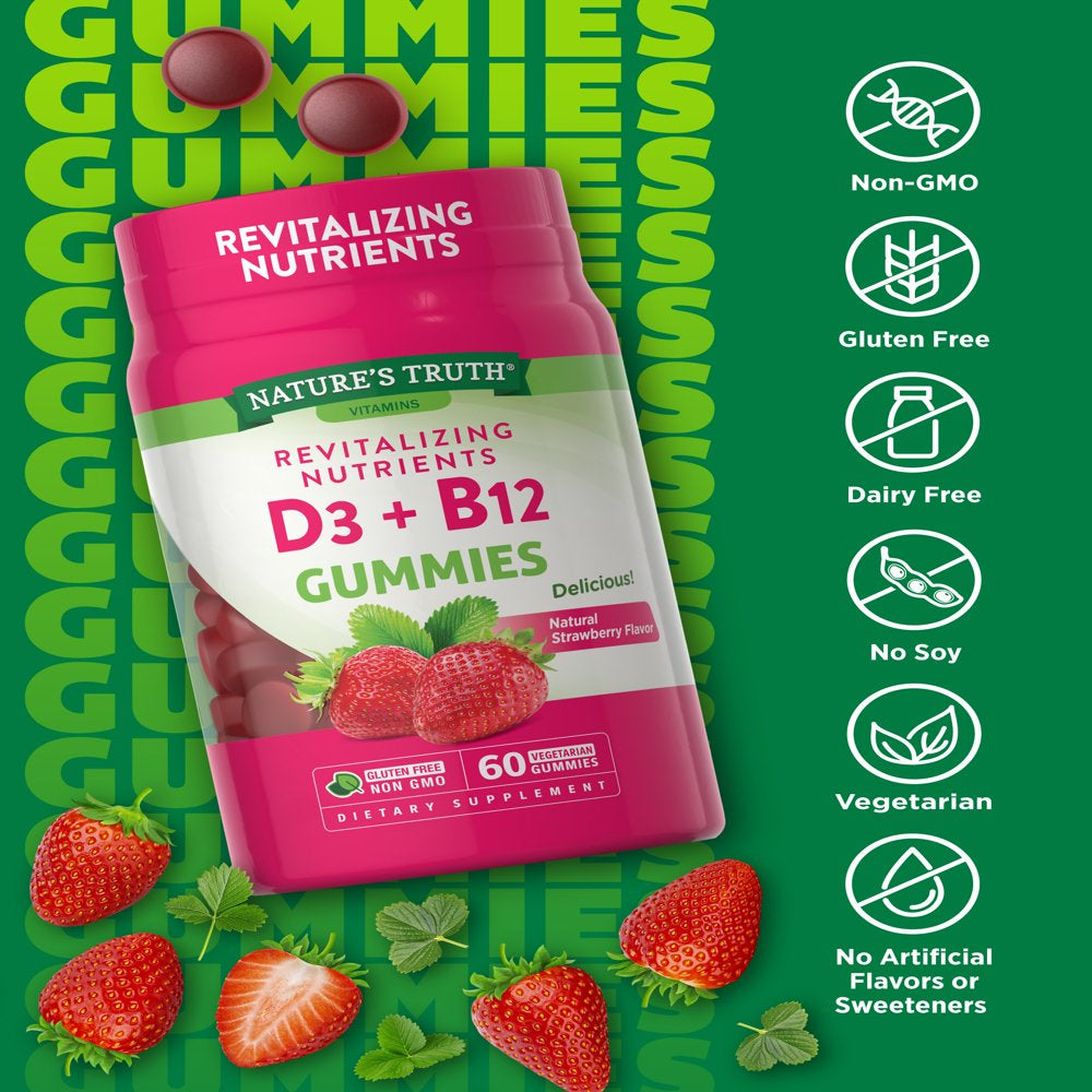 Vitamin D3 and B12 Gummies | 60 Count | Vegetarian, Non-Gmo & Gluten Free Supplement | Natural Strawberry Flavor | by Nature'S Truth