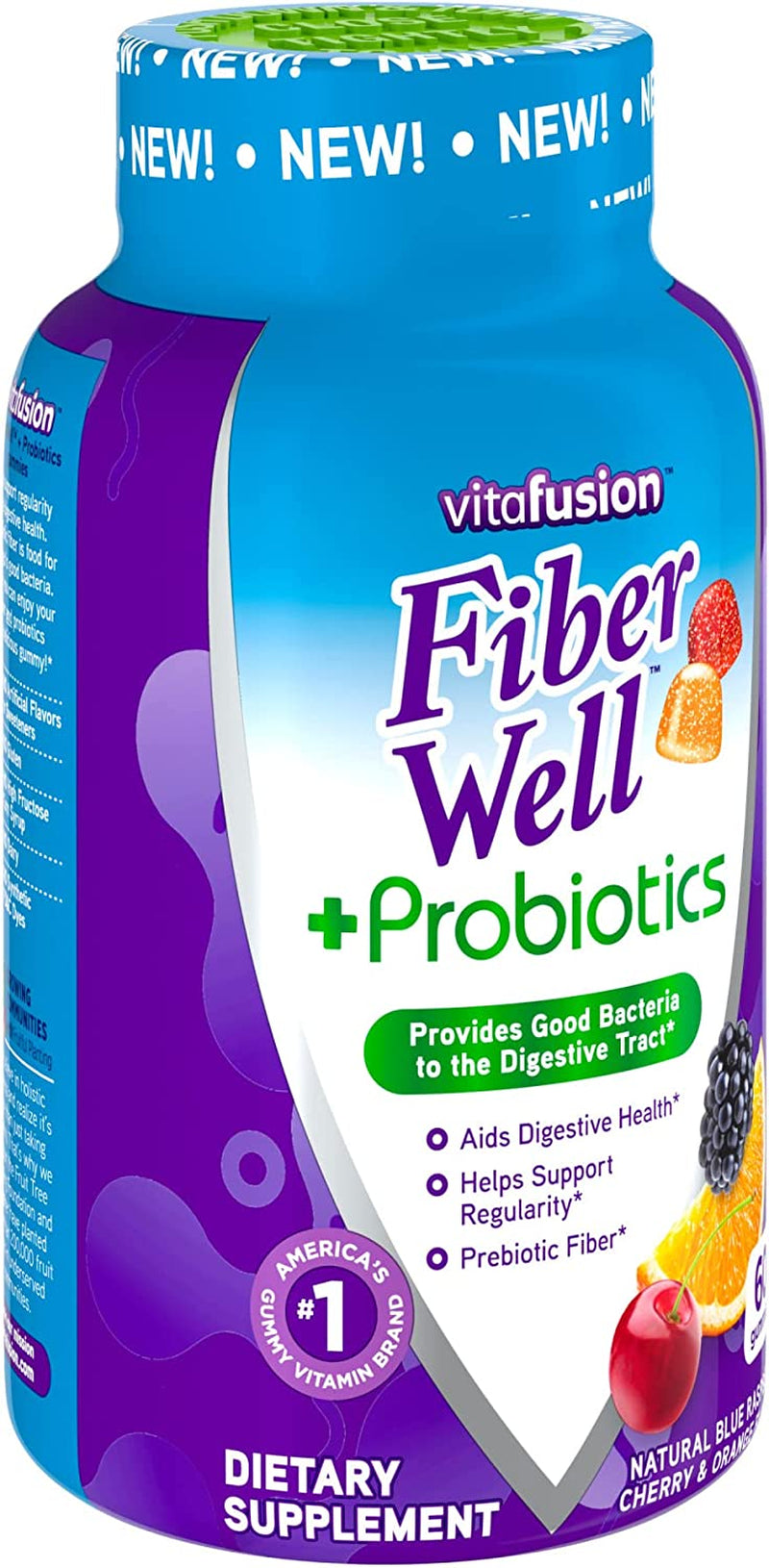 Vitafusion Fiber Well + Probiotics Gummies for Adults, 60 Count