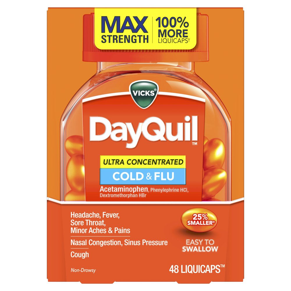 Vicks Dayquil Ultra Concentrated Liquicaps, Over-The-Counter Medicine for Cold, Cough & Flu, 48 Ct