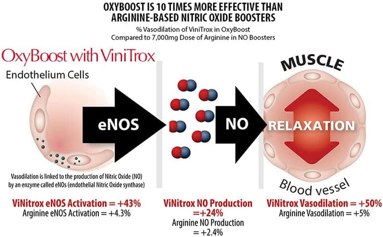 Oxyboost with Vinitrox - Nitric Oxide Supplement for Blood Pressure Support, Heart Health, Energy Boost, Circulation, and More (3 Bottles - 90 Servings)