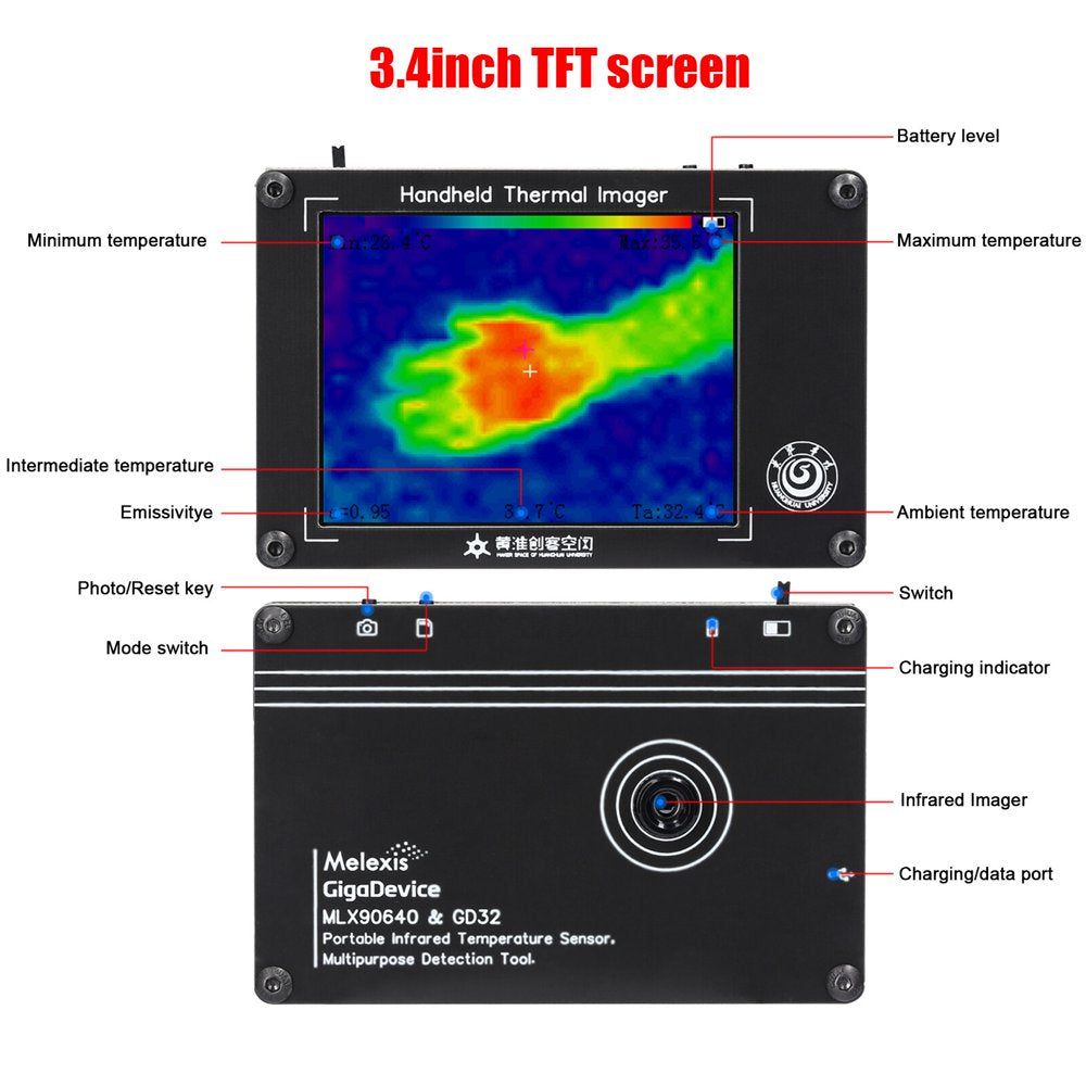 -40~300℃ Portable Multifunction Infrared Imager Handheld Digital Infrared Thermal Imaging Camera 3.4 Inch LCD Display Thermal Imager Temperature Sensors