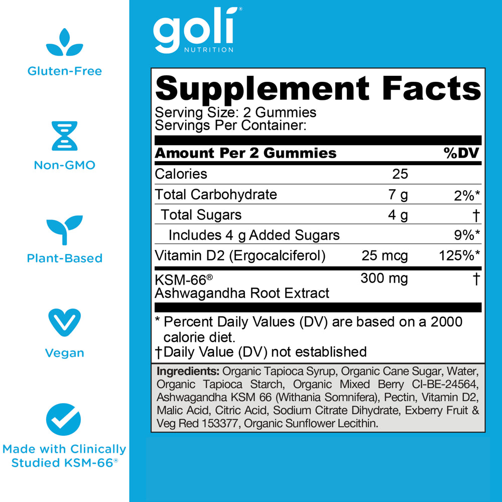 Goli Nutrition Ashwagandha Gummy, Mixed Berry, 30 Count