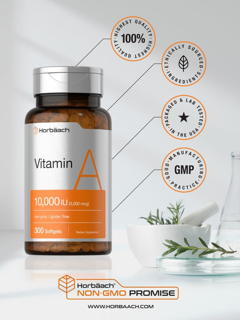 Vitamin a 10000 IU | 300 Softgels | Premium Supplement | by Horbaach