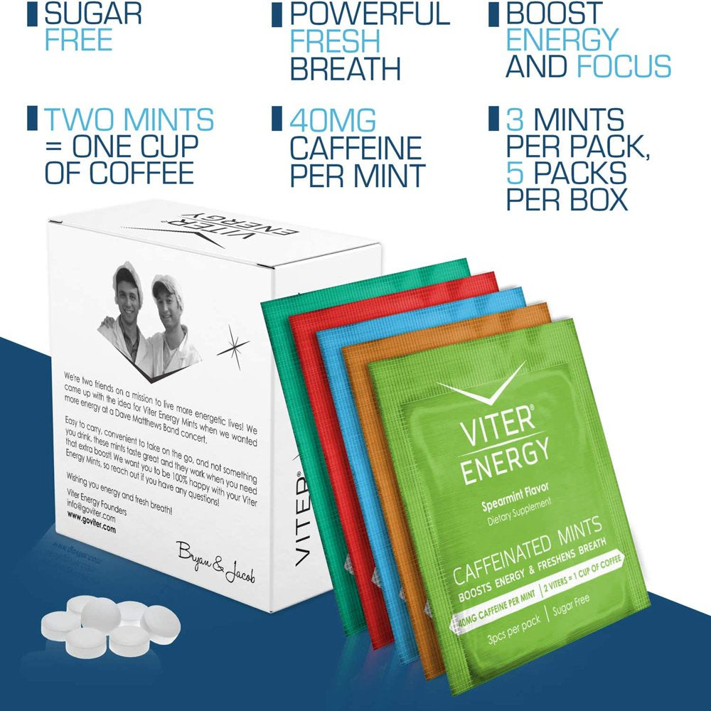 Viter Energy Mints 40Mg Caffeine & B Vitamins, Variety Flavors Sampler - 15 Count (5 Pack)