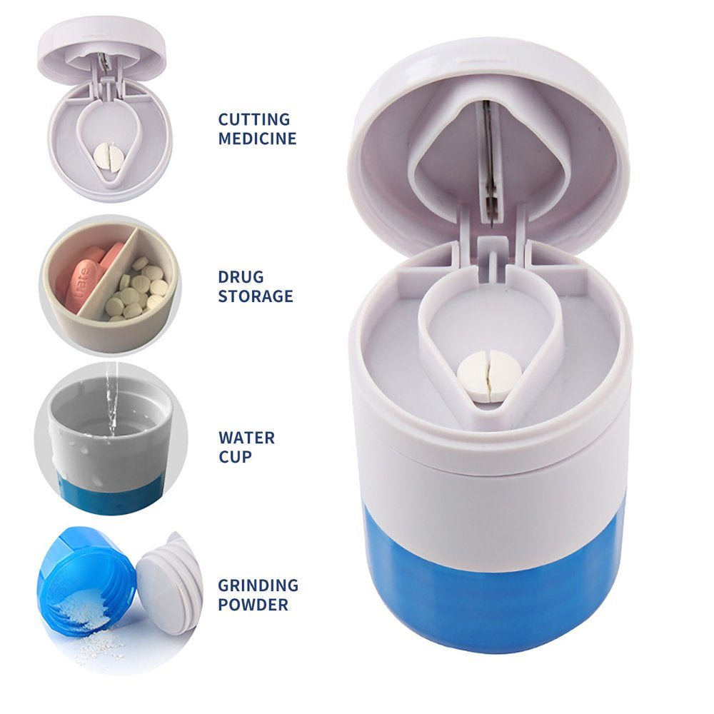 Yawots Pill Crusher Cutter Splitter Grinder Pill Crusher Pulverizer Tablet Cutter with Small Pill Box Container Pill Breaker Slicer Chopper Divider Multifunction