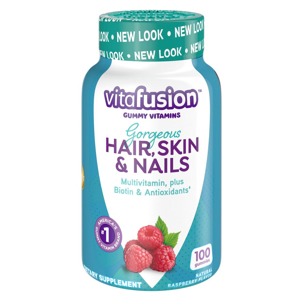 Vitafusion Gorgeous Hair, Skin & Nails Multivitamin Gummy Vitamins, plus Biotin and Antioxidant Vitamins C&E, Raspberry Flavor, 100Ct (33 Day Supply), from Vitafusion, the Gummy Vitamin Experts.