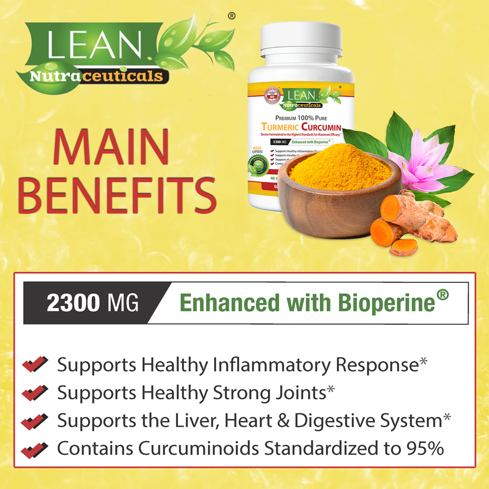 Turmeric Curcumin with Black Pepper Bioperine 2300 Mg, Joint Liver Heart Digestion Health Support Herbal Supplement, Natural Curcuma Root Extract Pill Boost Metabolism for Men and Women, 90 Capsules