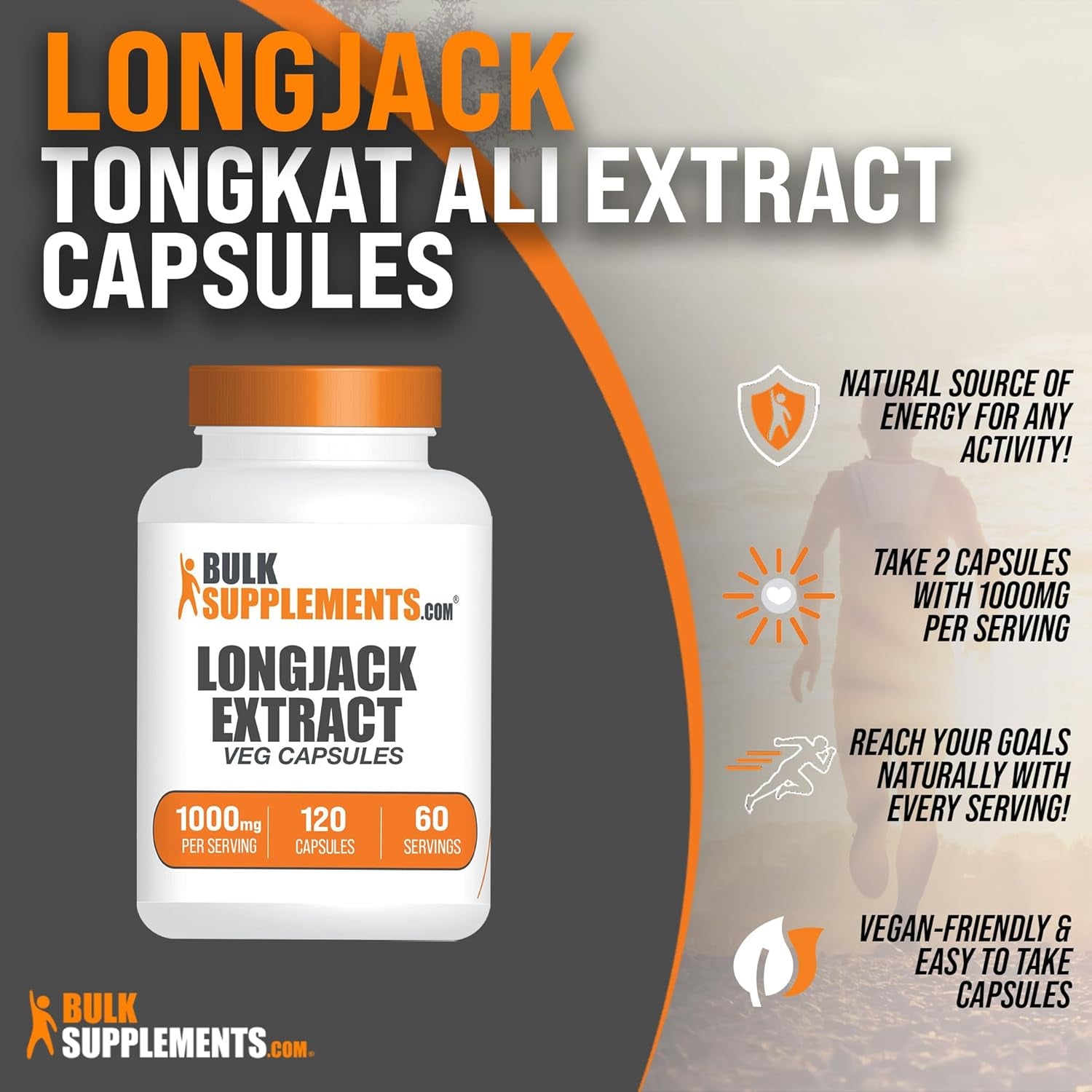 BULKSUPPLEMENTS.COM Longjack Extract Capsules - Tongkat Ali Extract, Longjack Capsules, Tongkat Ali Supplement - Tongkat Ali Capsules, Vegan-Friendly, 2 Capsules per Serving, 120 Veg Capsules