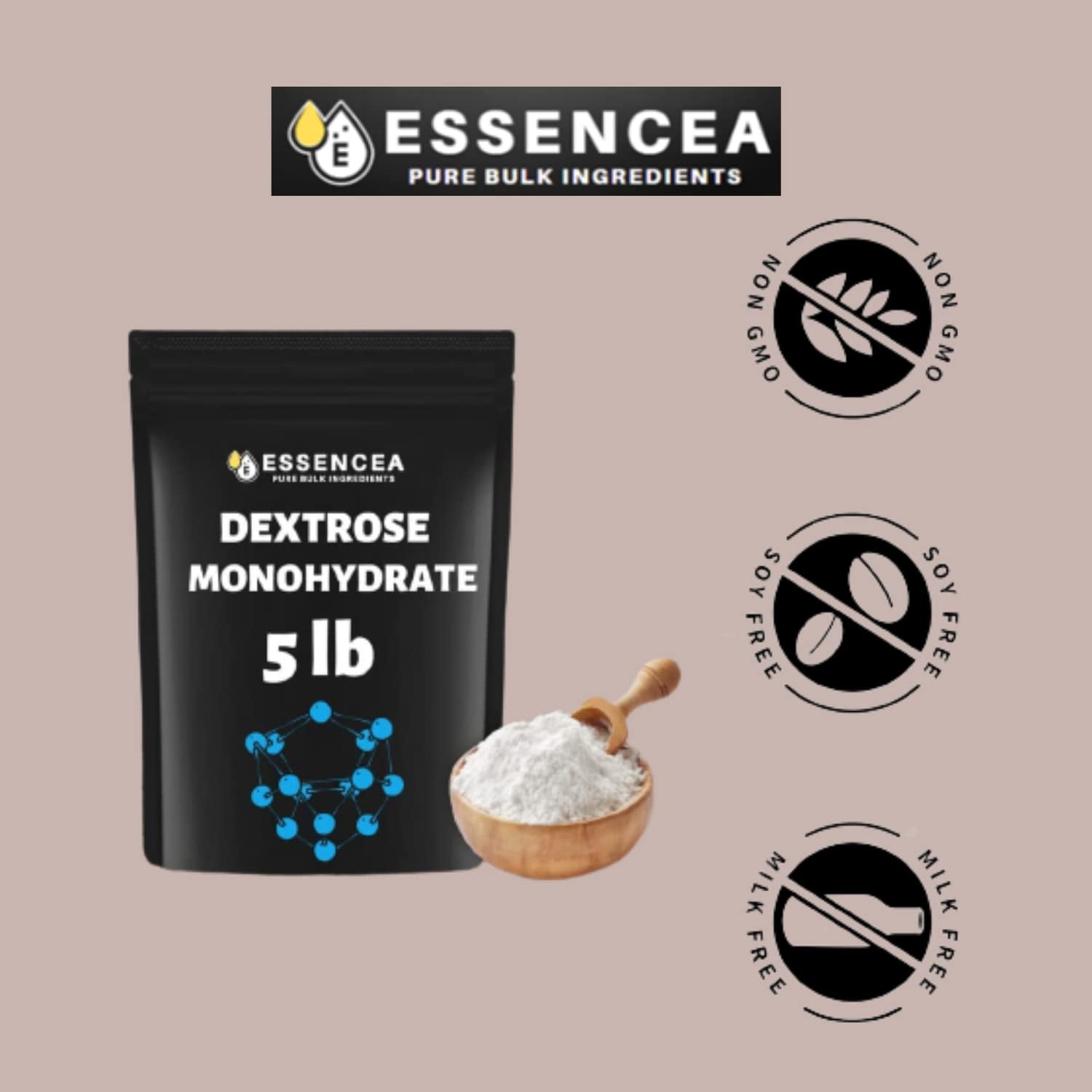 Essencea Dextrose Monohydrate 5Lb Pure Bulk Ingredients | 100% Pure Dextrose Monohydrate Powder in Bulk | Gluten Free Non-Gmo and Vegan…