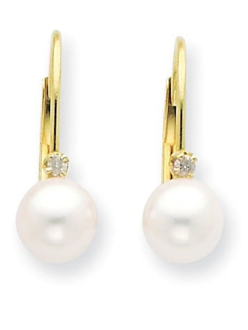 14K 5-6Mm round FW Cultured Pearl .02 Ct. Diamond Leverback Earrings XF248E