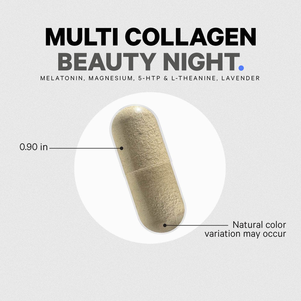 Codeage Multi Collagen Beauty Night, Magnesium, 5-HTP, Lavender, Melatonin, 5 Types Collagen + Sleep, 150 Ct