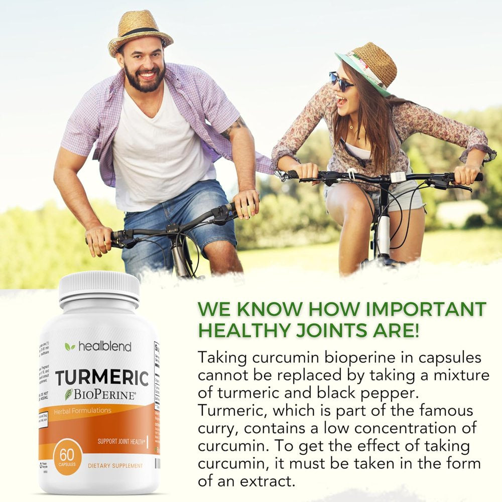 Healblend Organic Turmeric Curcumin with Bioperine Black Pepper - 95% Standardized Curcuminoids High Absorption for Joint Support Supplement, Herbal Formula - 60 Capsules