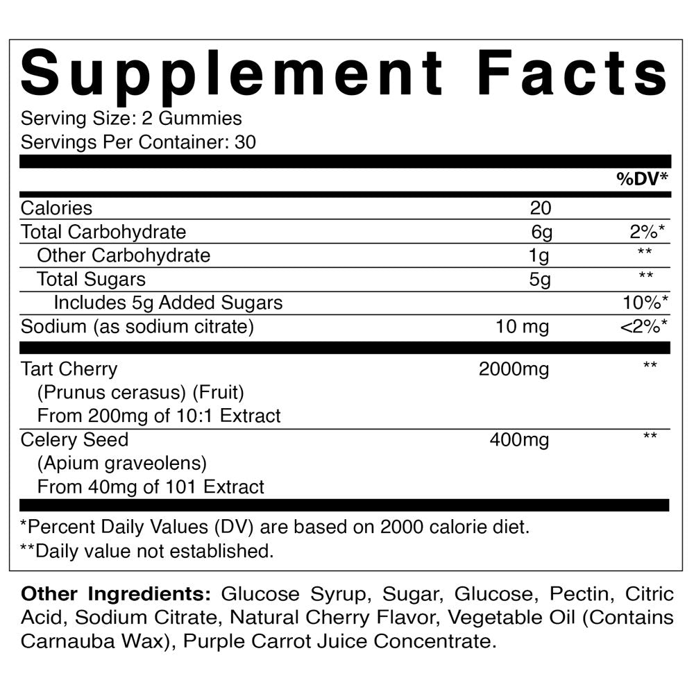 Vitamatic Tart Cherry with Celery Seed Gummies - 2400 Mg Serving - Powerful Uric Acid Cleanse for Joint Comfort, Healthy Sleep Cycles & Muscle Recovery