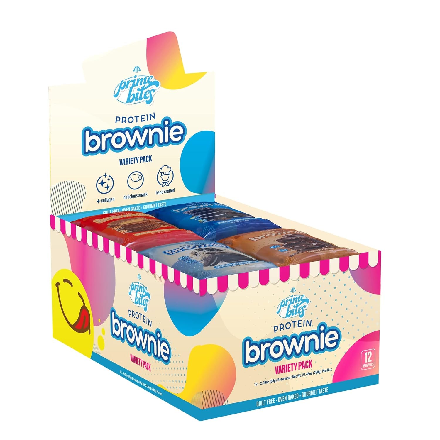 Prime Bites Protein Brownie from Alpha Prime Supplements, 16-17G Protein, 5G Collagen, Delicious Guilt-Free Snack,12 Bars per Box (Variety Pack)