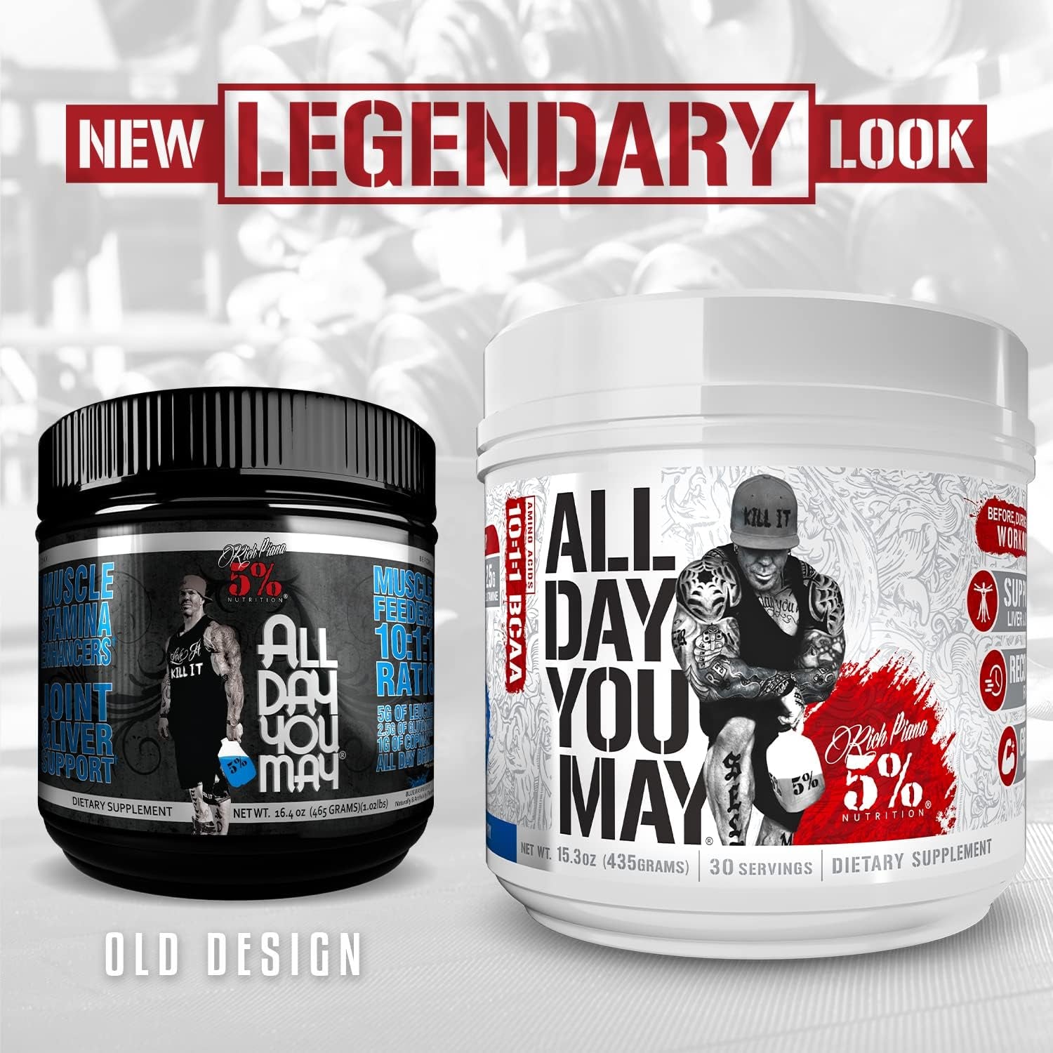 5% Nutrition Rich Piana Bundle | Alldayyoumay Amino Acid BCAA Powder + Kill It Pre-Workout (Push Pop)