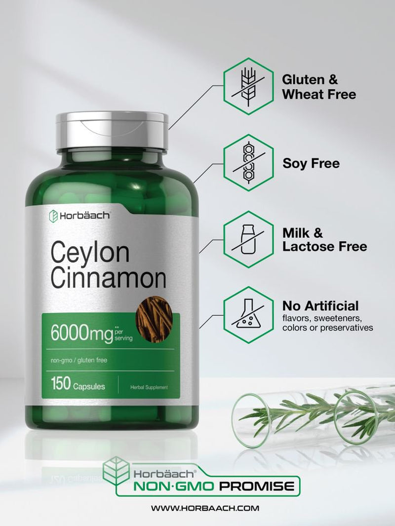 Ceylon Cinnamon Capsules | 6000 Mg | 150 Count | by Horbaach