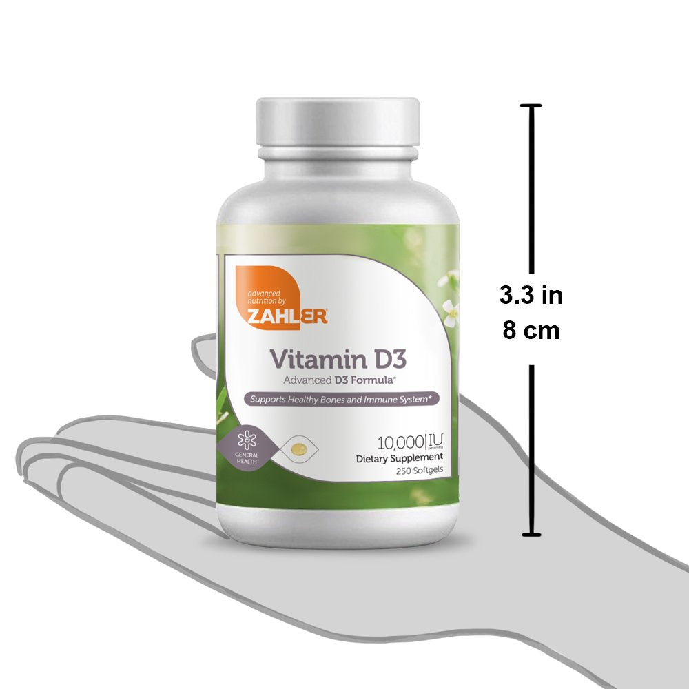 Zahler Vitamin D3, Advanced D3 Formula, 250 Mcg (10,000 IU), 250 Softgels