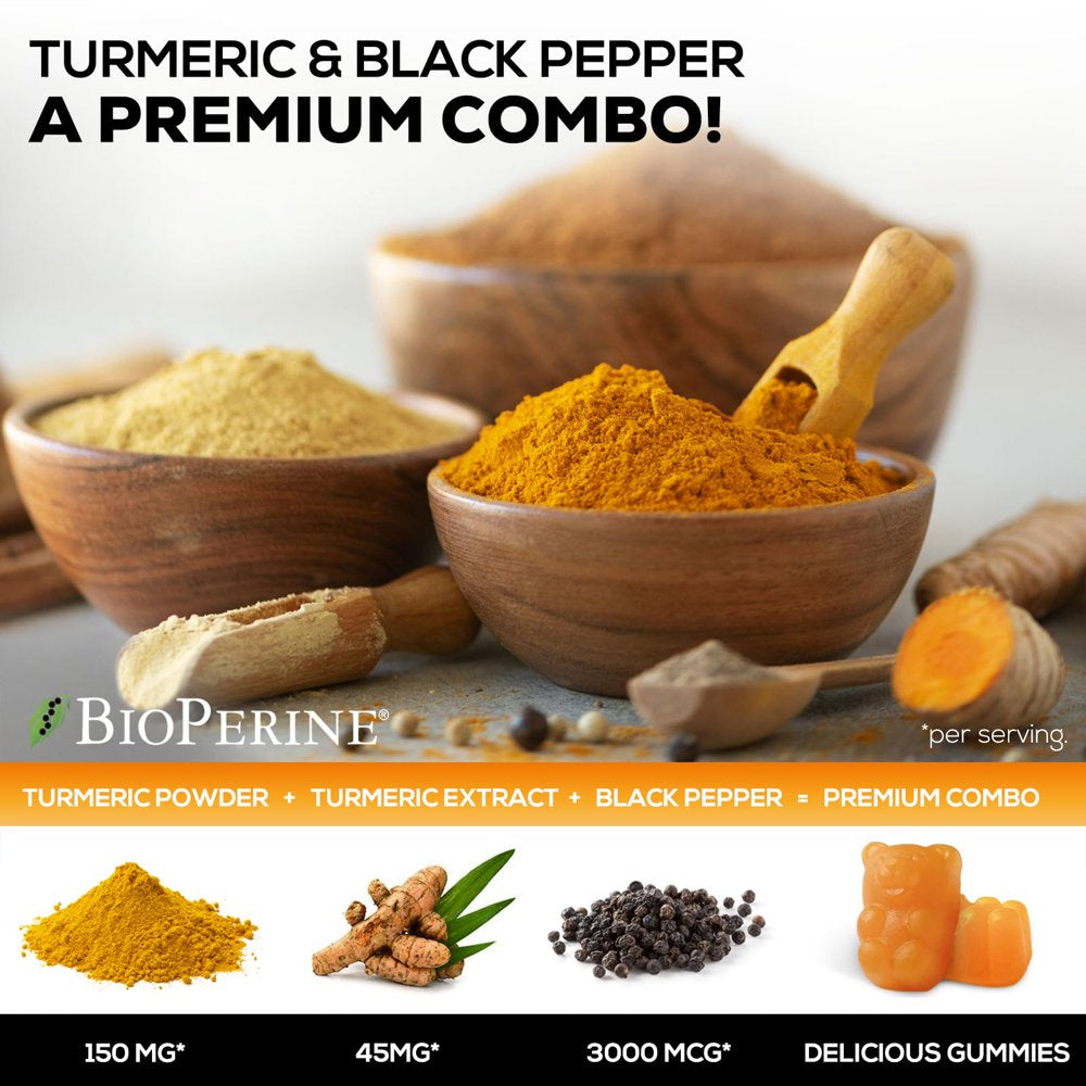 Turmeric Ginger Cinnamon Gummies - Vegan Turmeric Curcumin Gummy with 95% Curcuminoids - Black Pepper for Max Absorption, Herbal Joint Support Supplement, Nature'S Tumeric Extract - 60 Gummies