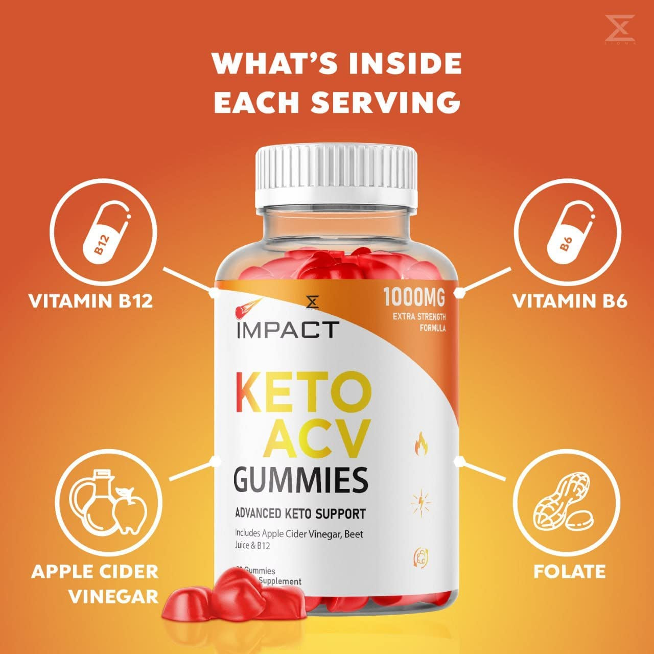 (5 Pack) Impact Keto ACV Gummies Advanced Keto plus ACV (300 Gummies)